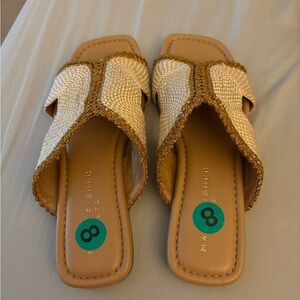Marc Fisher Cream & Gold Beaded Slide Mules